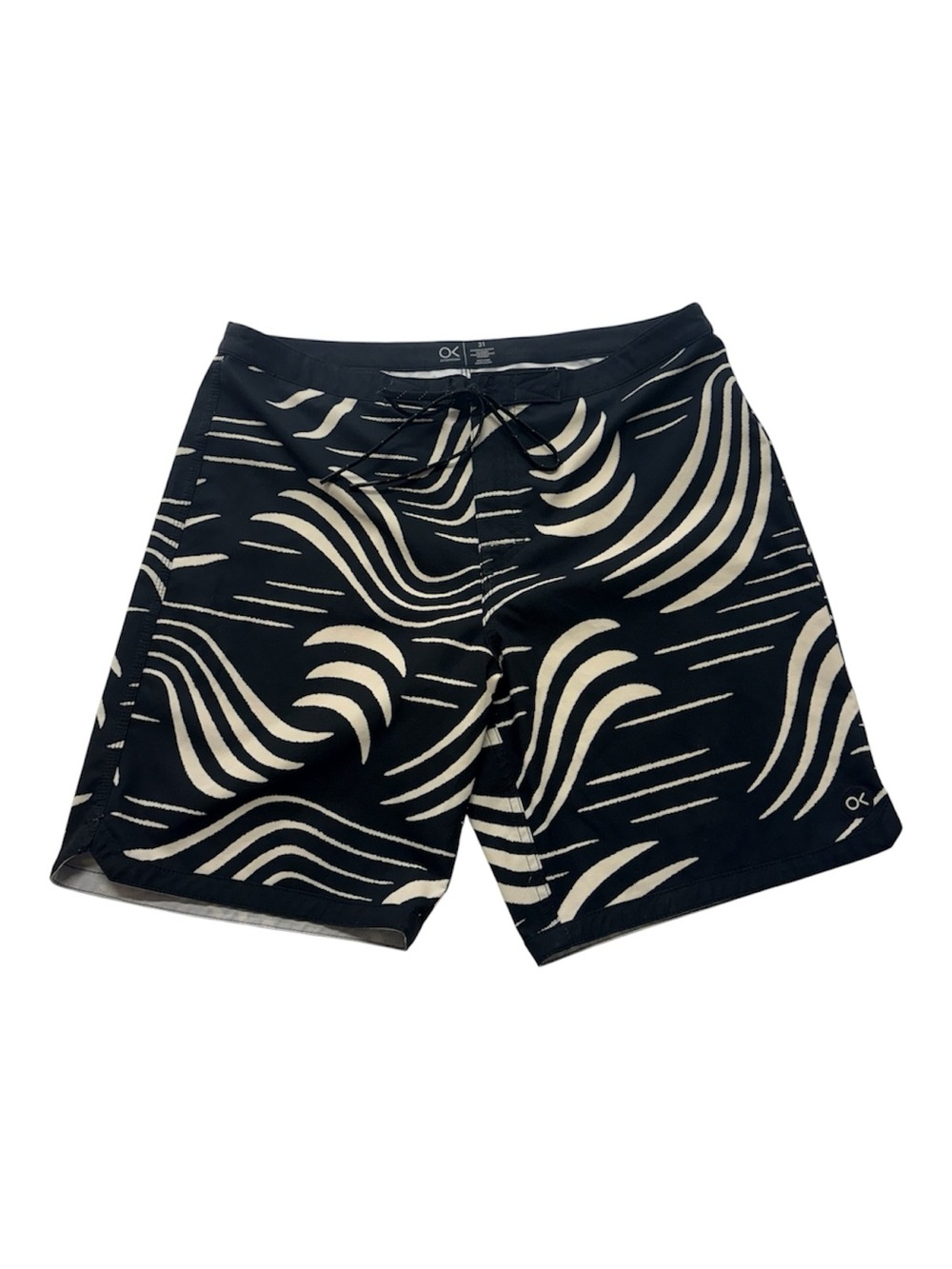 Outerknown Men’s Board Shorts Wave Print Black Cream Size 31 Measures 32